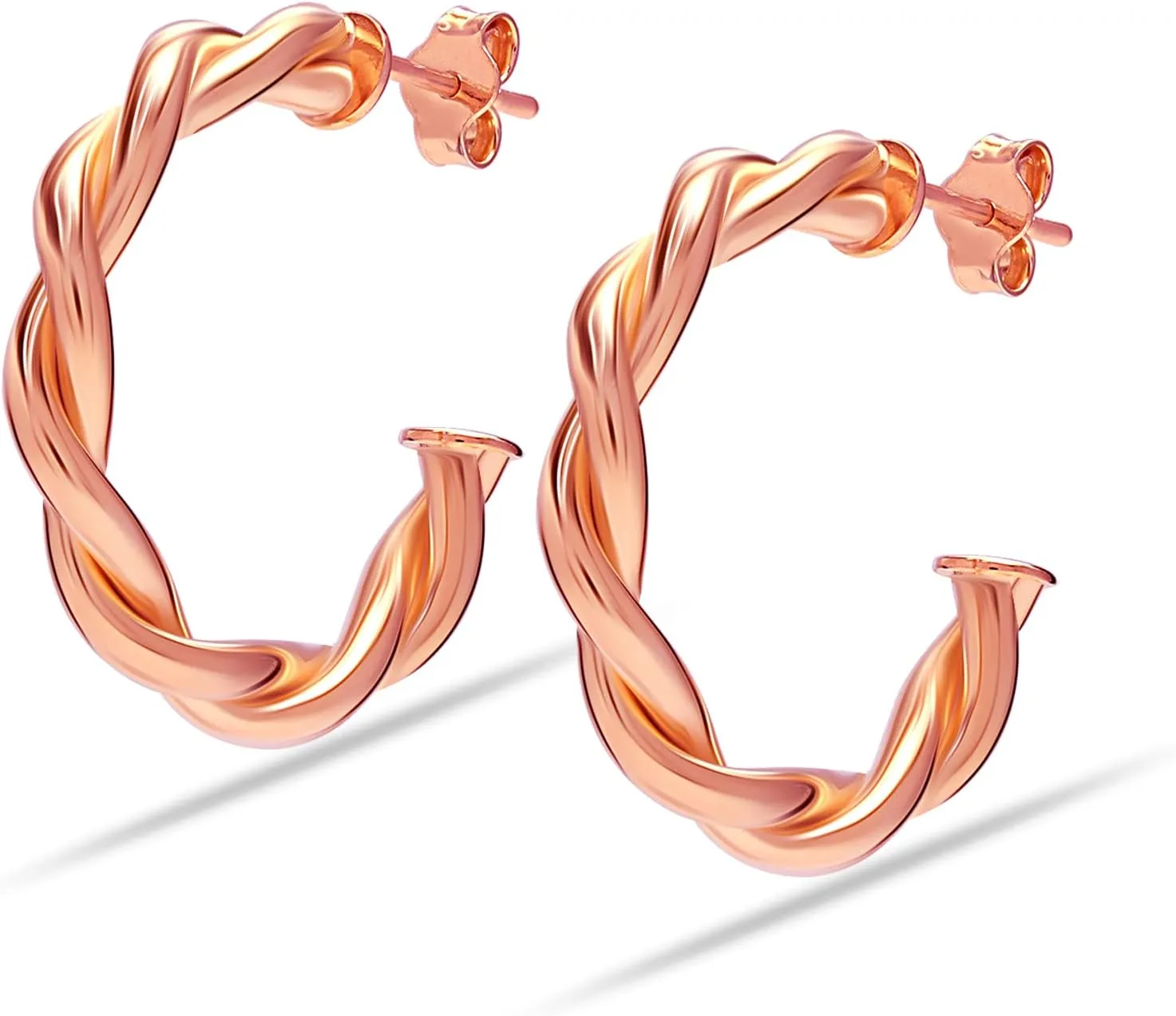 925 Sterling Silver Post Hoop Earrings for Women | 14K Gold-Plated Twisted Small C Hoops Earring | Size 15-25mm