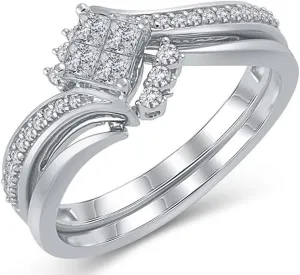 925 Sterling Silver Princess-Cut 0.33 Cttw Diamond Bypass Engagement Bridal Ring Set (I-J/I3)