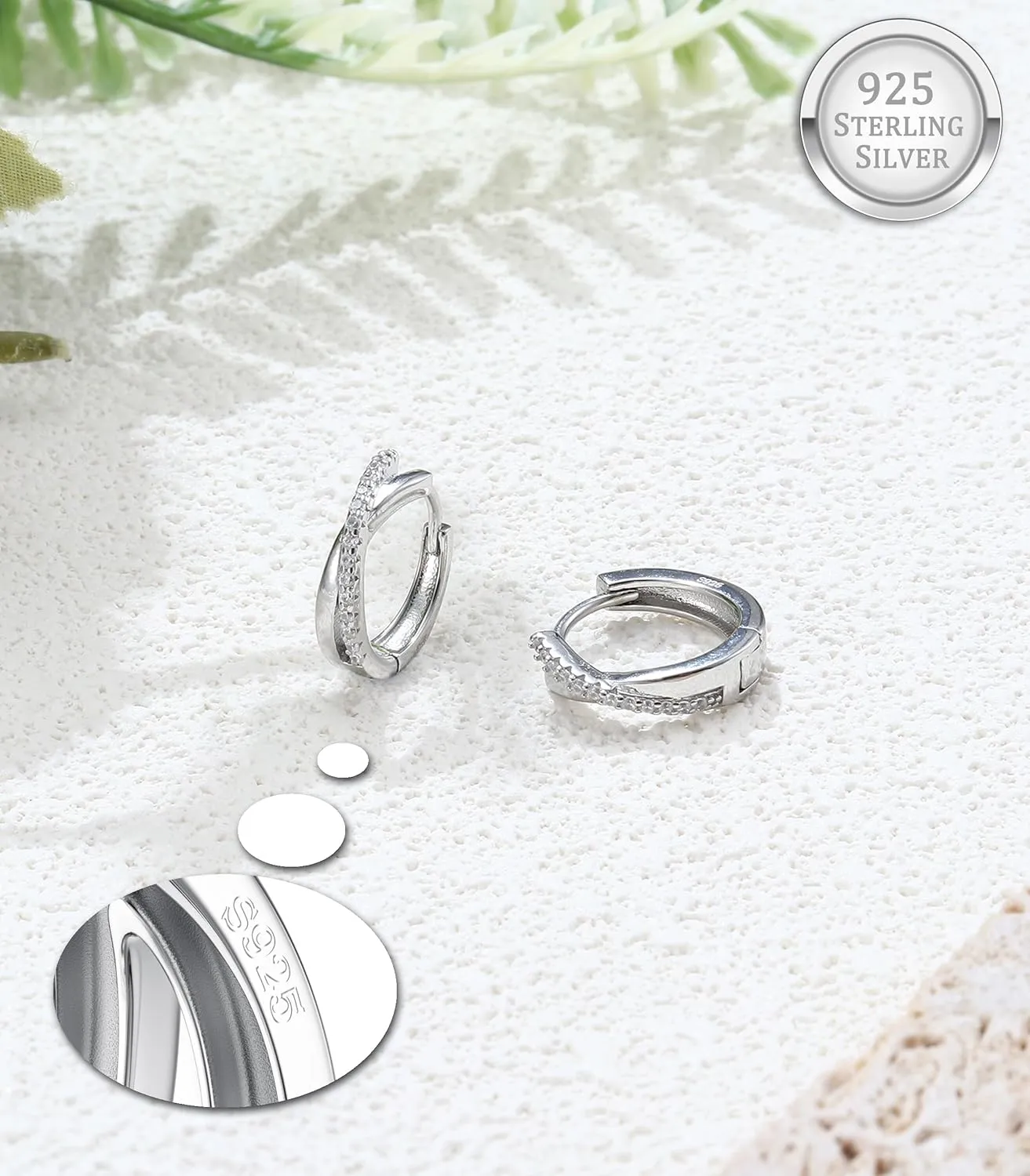 925 Sterling Silver Small Hoop Earrings for Women 18K White Gold Plated Cubic Zirconia Huggie Hoop Earrings Dainty Hoops Earring Double Hoop Earrings