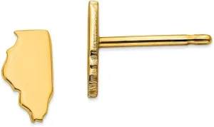 925 Sterling Silver Yellow Gold-Plated IL Small State Studs Earring - 8mm x 4mm