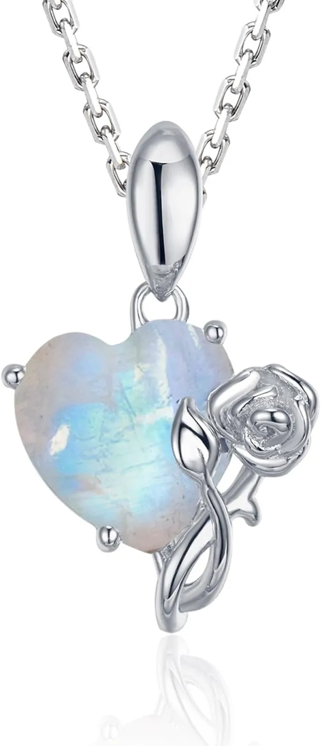 925 Sterling Sliver May Birthstone Necklace Created Emerald Necklaces Rose Jewelry Love Heart Necklace Anniversary Birthday Mother's Day Jewelry Gifts for Women Mother, 16" 2" Adjustable Chain