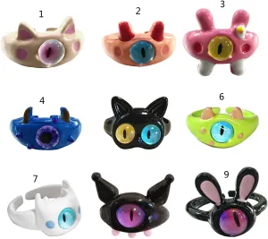9pcs Y2K Cartoon Little Monsters Eyeball Ring Funny Resin Open Finger Ring Cute Couple Knuckle Ring Party Jewelry