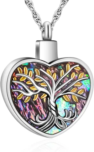 abooxiu Heart Urn Necklaces for Ashes Cremation Jewelry Memorial Cremation Necklace for Ashes Tree of Life Ashes Necklace Stainless Steel Ash Keepsake for Women Men
