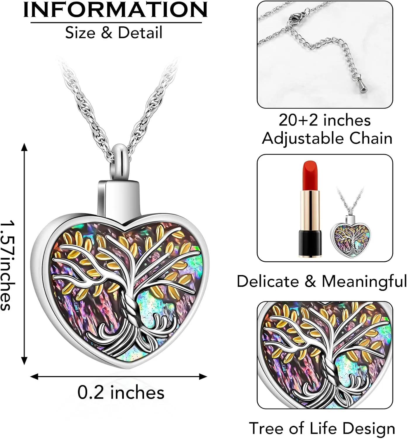 abooxiu Heart Urn Necklaces for Ashes Cremation Jewelry Memorial Cremation Necklace for Ashes Tree of Life Ashes Necklace Stainless Steel Ash Keepsake for Women Men