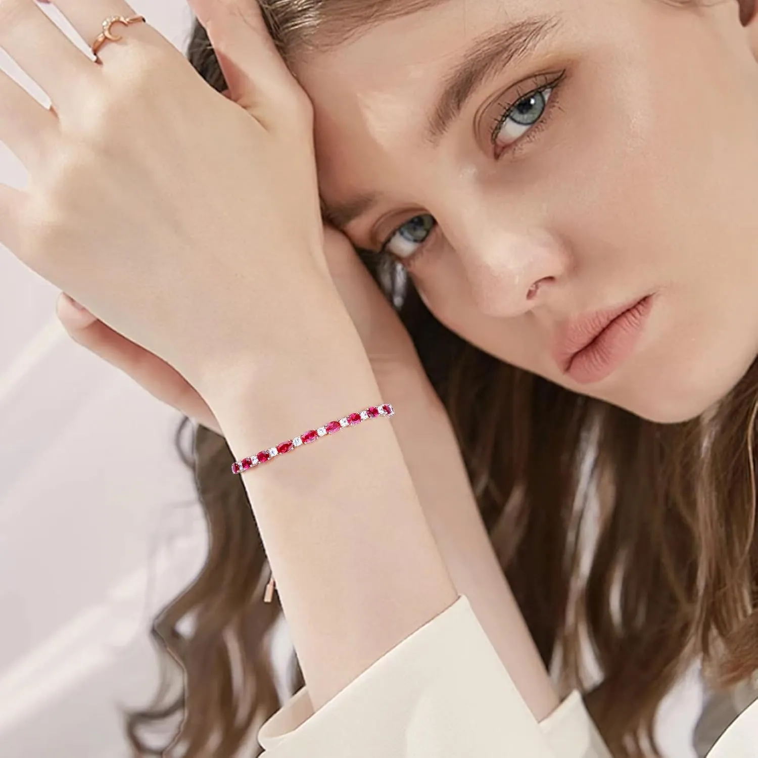 Adjustable Birthstone Gem Tennis Bracelet for Women, 925 Sterling Silver Plated with White Gold Chain