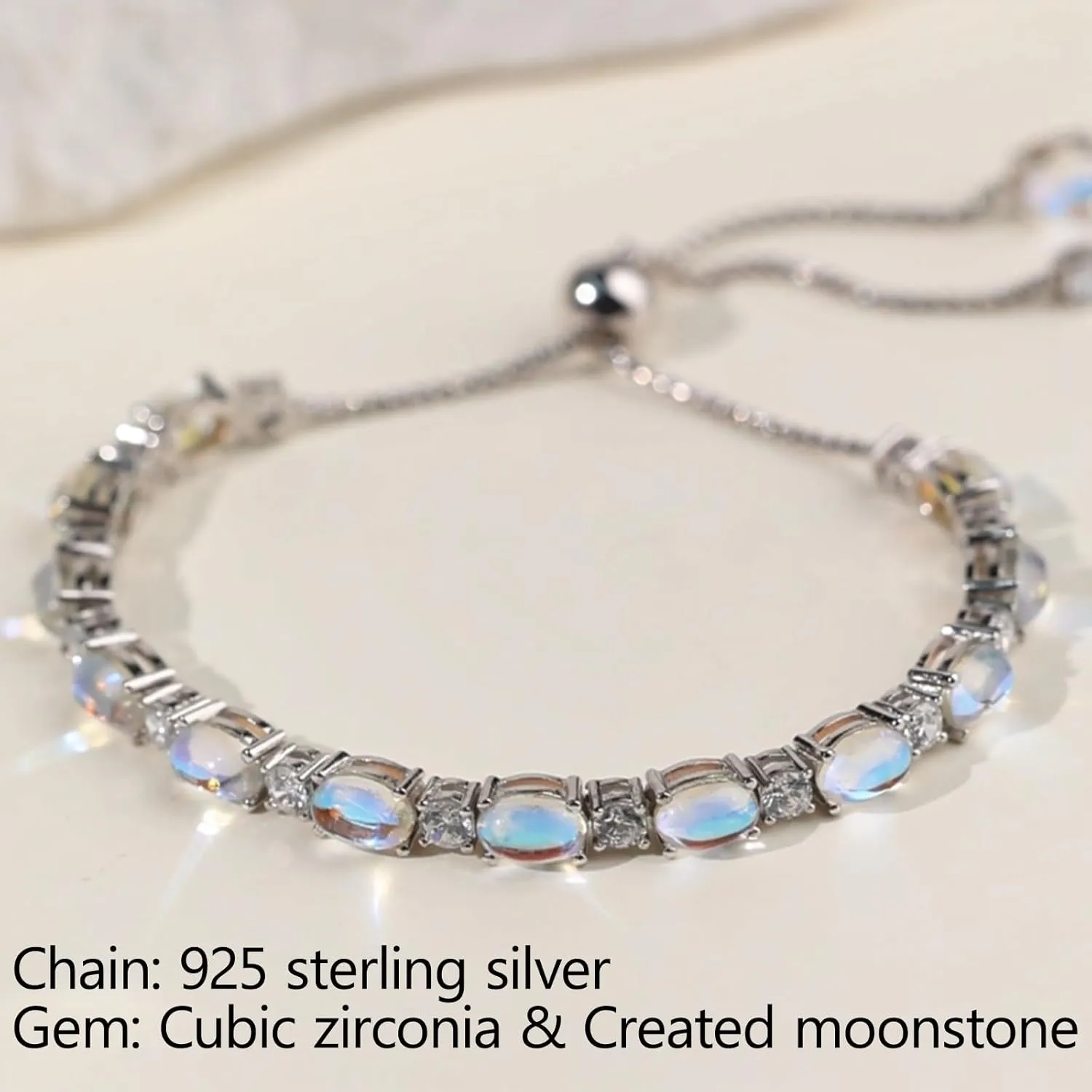 Adjustable Birthstone Gem Tennis Bracelet for Women, 925 Sterling Silver Plated with White Gold Chain