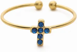 Adjustable Crystal Cross Ring for Women - 18K Gold Plated Open Christian Ring, Faith, Hope, Love, Purity Symbol Ring