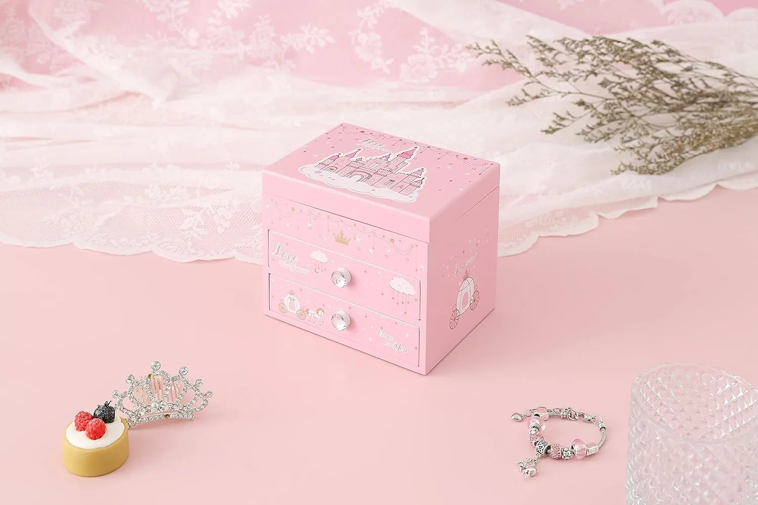 Agitation Unicorn Princess Wooden Musical Jewelry Box - Unicorn Gifts for Girls (Pink Princess1)