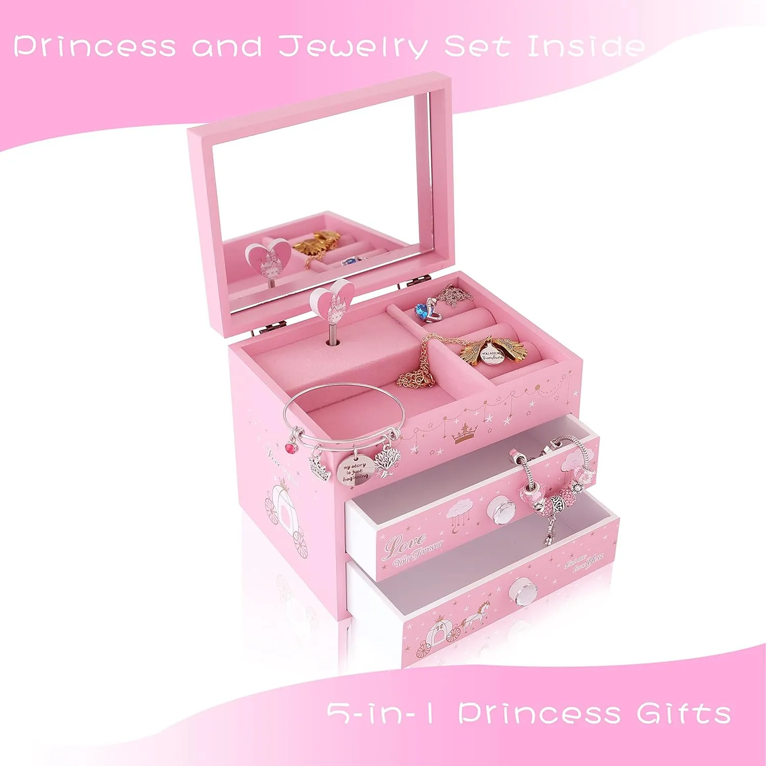 Agitation Unicorn Princess Wooden Musical Jewelry Box - Unicorn Gifts for Girls (Pink Princess1)