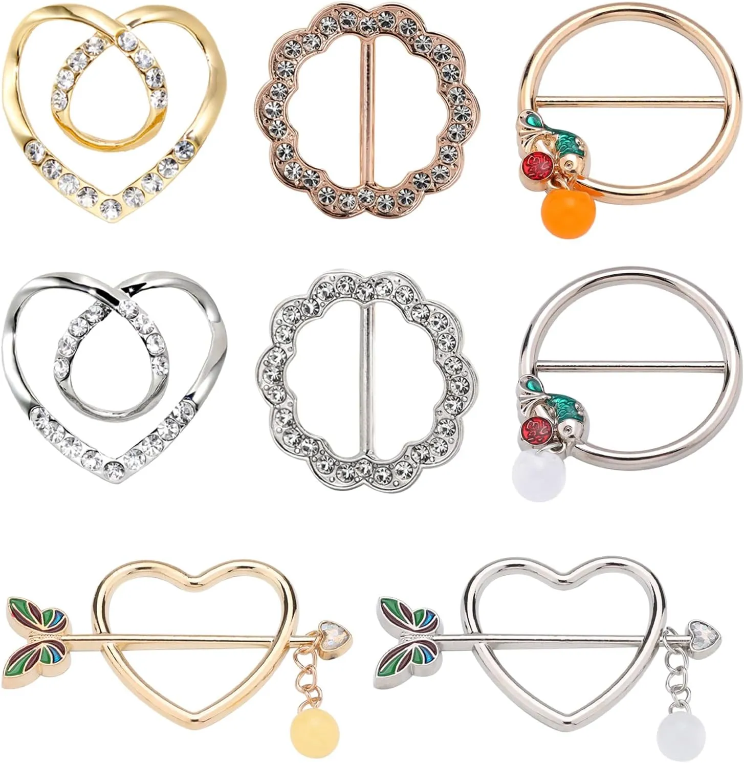 AGLOO Alloy Scarf Ring Waist Cinch Clip, T-shirt Ties Clips Knot Ring  Waist Buckle Clothes Corner Knotted Button for Women Girls
