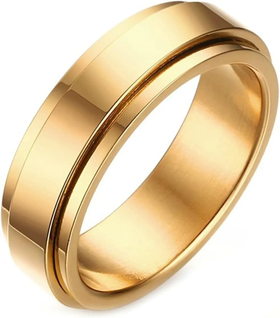 Aienid Men Rings Stainless Steel Wedding Band, Custom Name Ring for Women Anxiety Fidget Spinner Ring 6MM Couple Rings