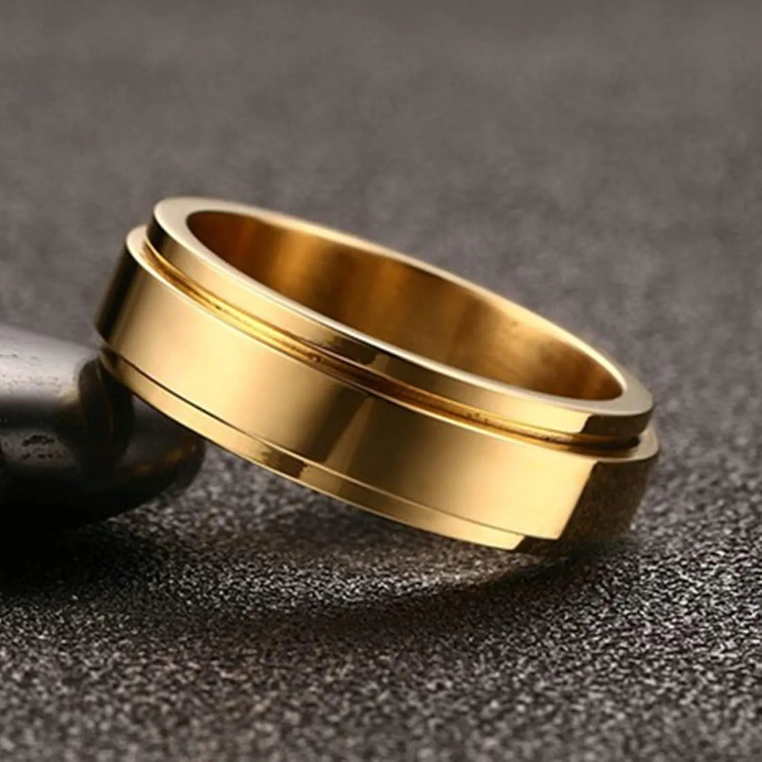 Aienid Men Rings Stainless Steel Wedding Band, Custom Name Ring for Women Anxiety Fidget Spinner Ring 6MM Couple Rings