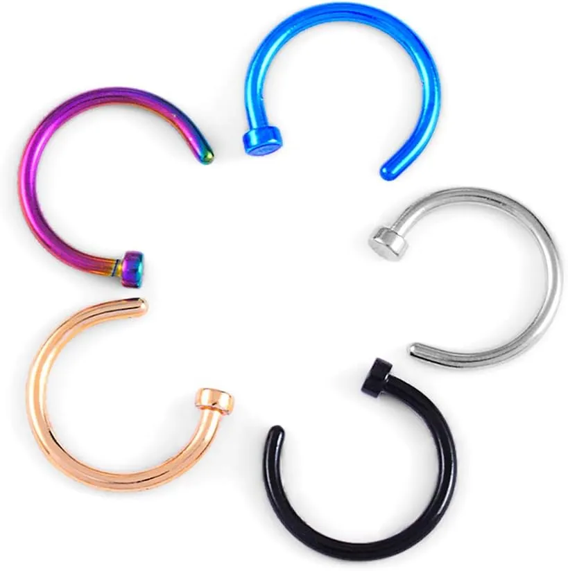 AKOAK Unisex 10 Pcs/Lot Assorted Nose Studs Rings,Stainless Steel Body Piercing Nose Open Hoop Ring,Earring Piercing Studs,Body Slave Decorations