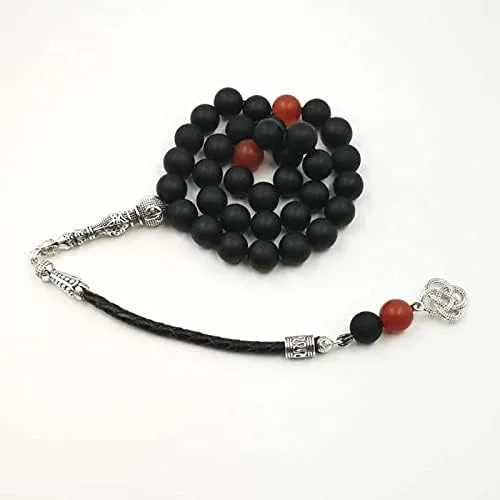 albasha Tasbih Black Frosted Agate Leather tassel muslim 33 66 99 prayer bead bracelets islamic men accessories eid gift