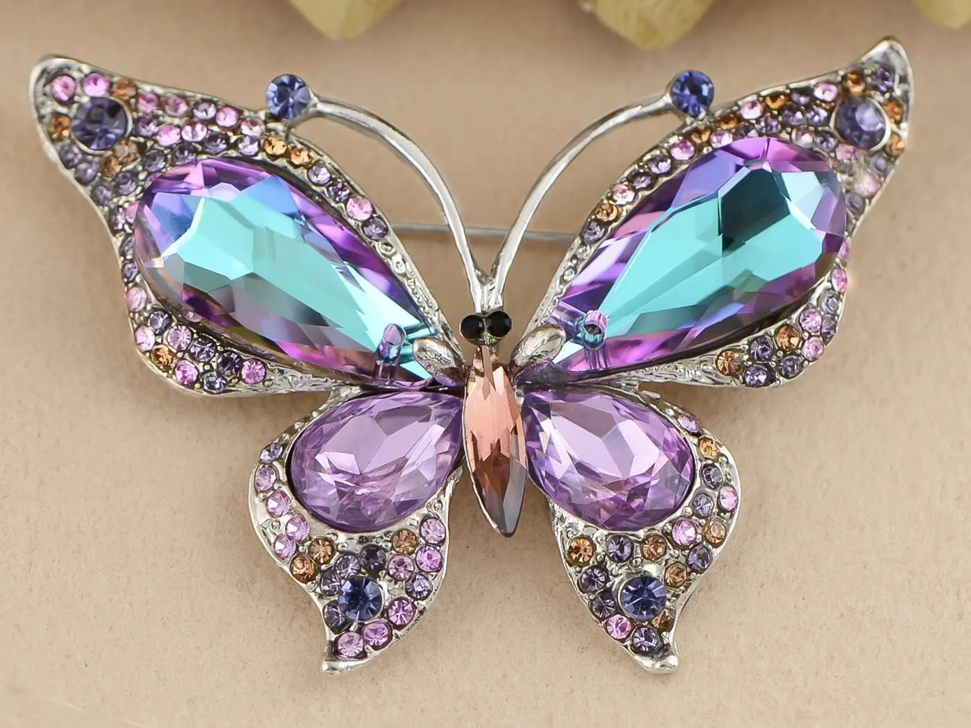 Alilang Rose Pink Czech Crystal Rhinestone Butterfly Pin Brooch Hand Painted Enamel