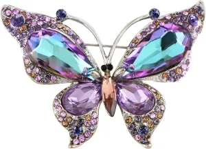 Alilang Rose Pink Czech Crystal Rhinestone Butterfly Pin Brooch Hand Painted Enamel