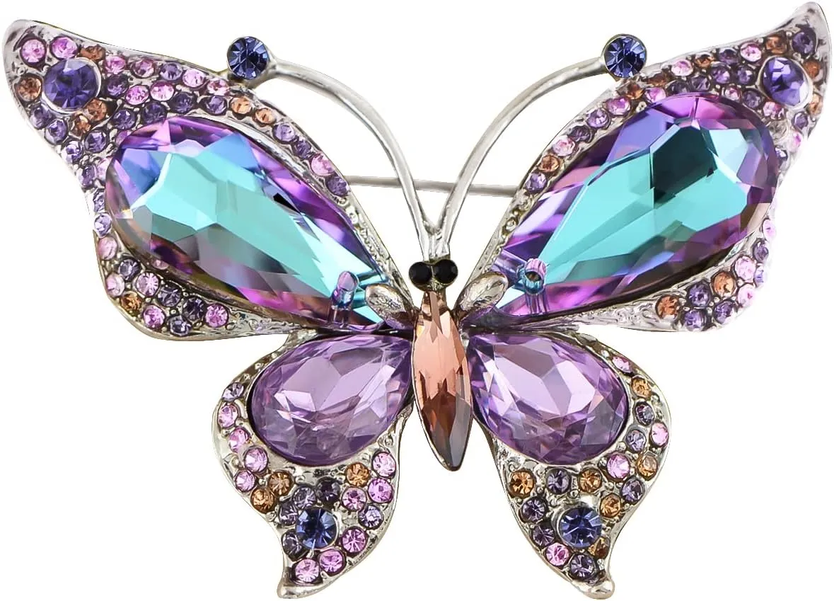 Alilang Rose Pink Czech Crystal Rhinestone Butterfly Pin Brooch Hand Painted Enamel