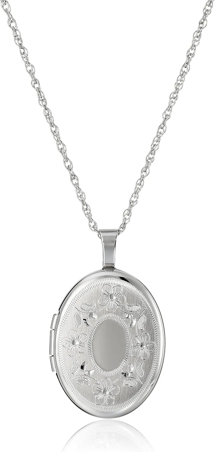 Amazon Essentials Oval Hand Engraved Locket Necklace, 18", (previously Amazon Collection)