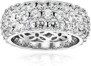 Amazon Essentials Platinum or Gold Plated Sterling Silver 3 Row Pave Ring set with Round Infinite Elements Cubic Zirconia, (previously Amazon Collection)