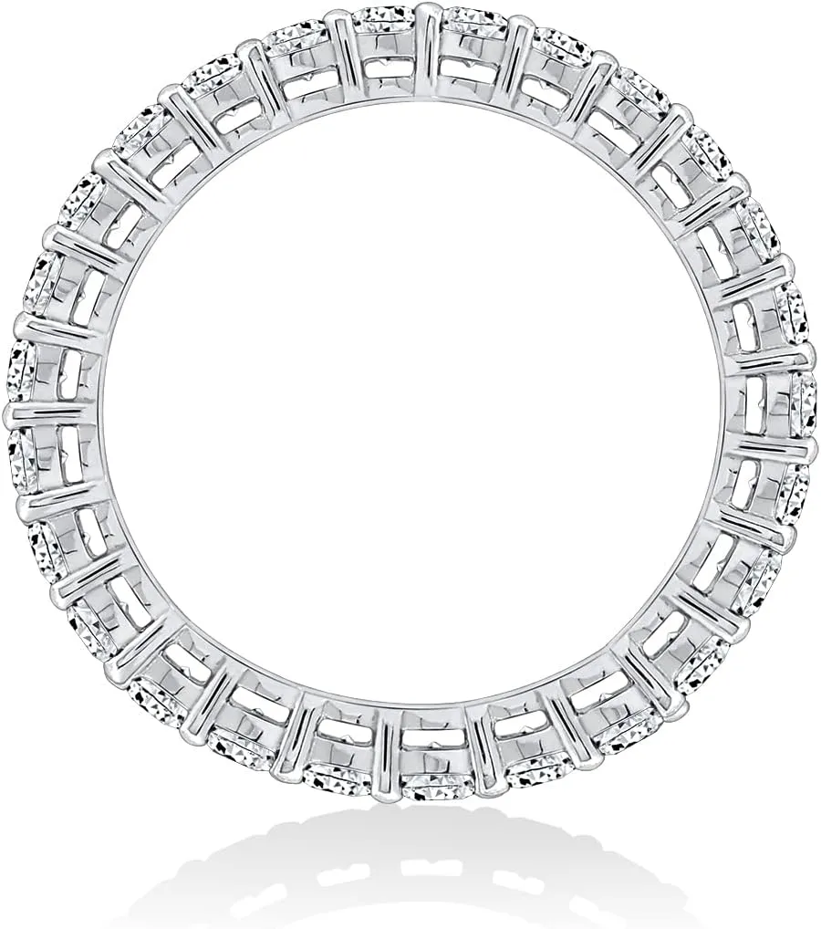 Amazon Essentials Platinum or Gold Plated Sterling Silver All-Around Band Ring set with Round Infinite Elements Cubic Zirconia (previously Amazon Collection)
