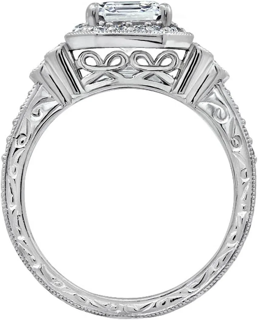 Amazon Essentials Platinum or Gold Plated Sterling Silver Antique Ring set with Asscher-Cut Infinite Elements Cubic Zirconia (previously Amazon Collection)