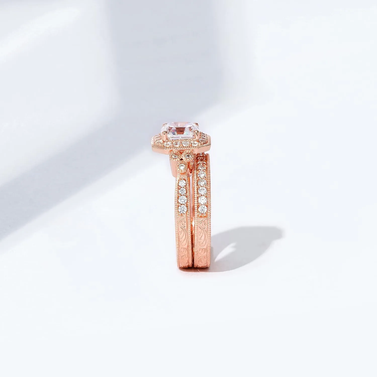 Amazon Essentials Platinum or Gold Plated Sterling Silver Antique Ring set with Asscher-Cut Infinite Elements Cubic Zirconia (previously Amazon Collection)