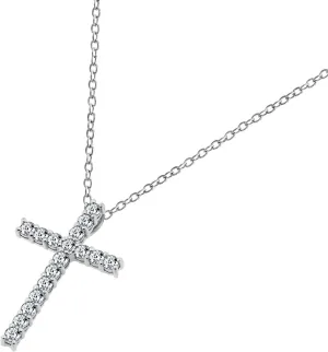 Amazon Essentials Platinum or Gold Plated Sterling Silver Cross Pendant Necklace with Infinite Elements Zirconia, 18" (previously Amazon Collection)