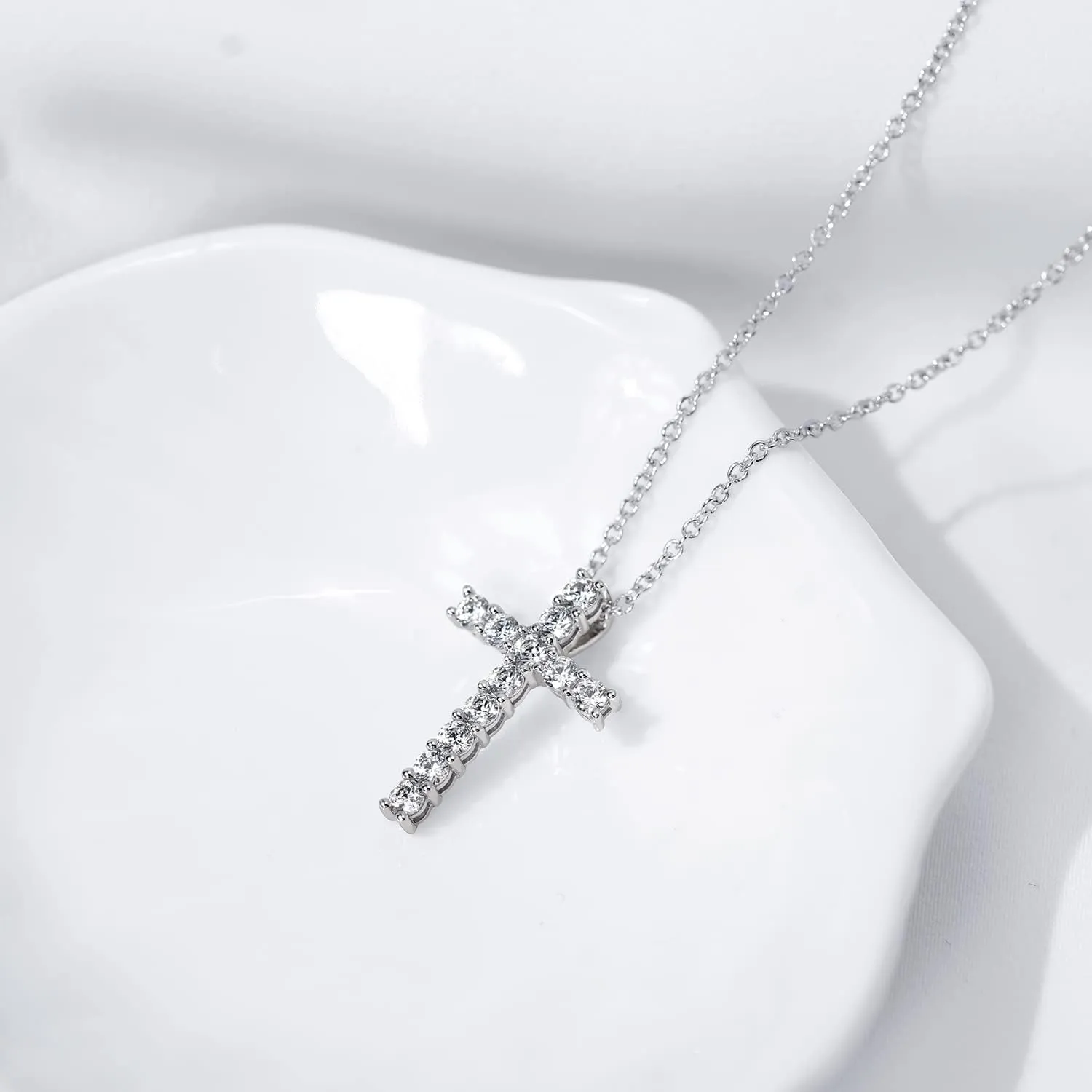 Amazon Essentials Platinum or Gold Plated Sterling Silver Cross Pendant Necklace with Infinite Elements Zirconia, 18" (previously Amazon Collection)