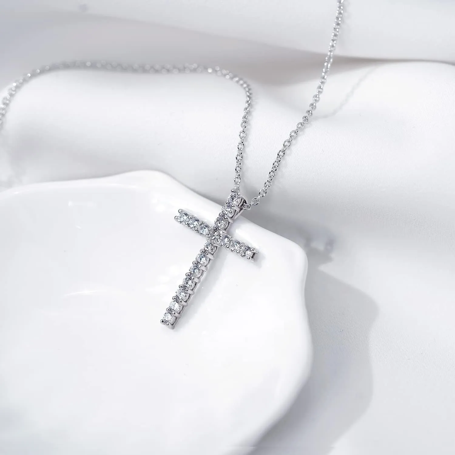 Amazon Essentials Platinum or Gold Plated Sterling Silver Cross Pendant Necklace with Infinite Elements Zirconia, 18" (previously Amazon Collection)