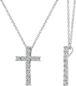 Amazon Essentials Platinum or Gold Plated Sterling Silver Cross Pendant Necklace with Infinite Elements Zirconia, 18" (previously Amazon Collection)
