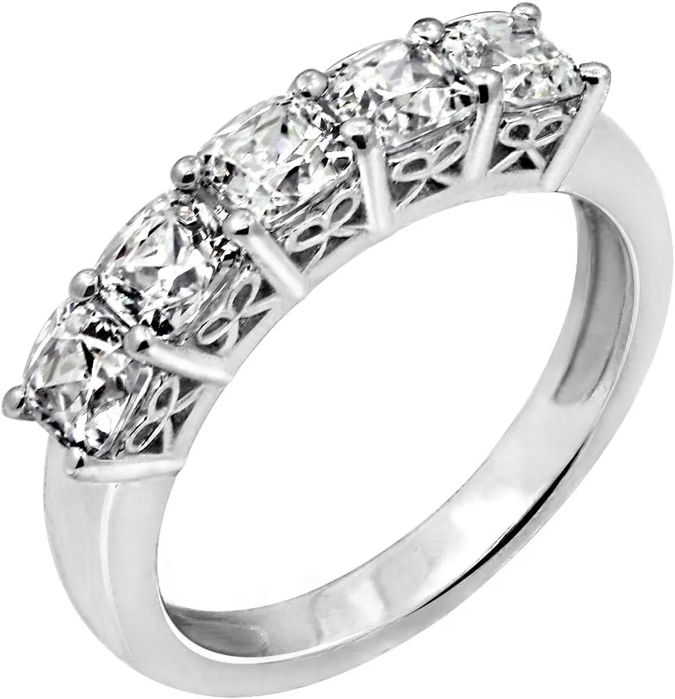 Amazon Essentials Platinum or Gold Plated Sterling Silver Fancy Cut 5-Stone Ring made with Infinite Elements Zirconia , (previously Amazon Collection)