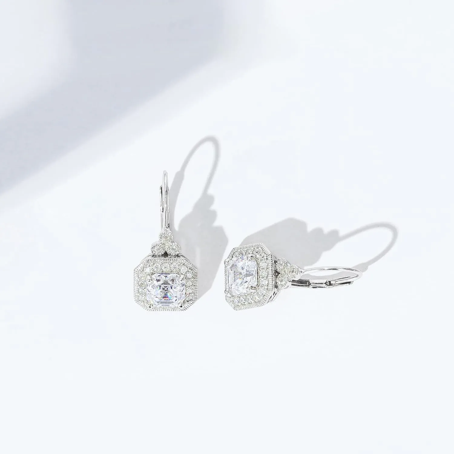 Amazon Essentials Platinum or Gold-Plated Sterling Silver Infinite Elements Zirconia Asscher-Cut Antique Drop Earrings (previously Amazon Collection)