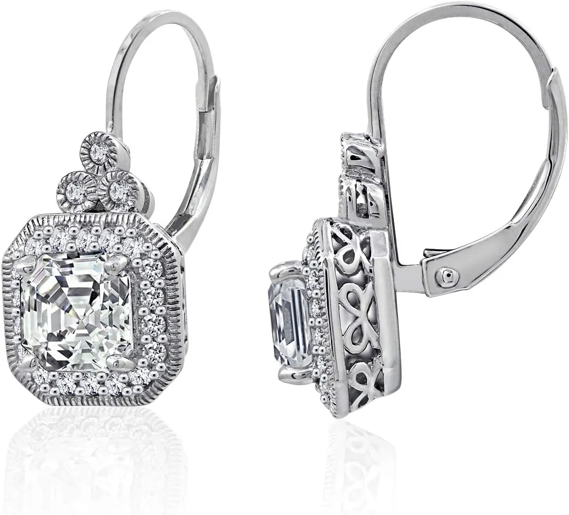 Amazon Essentials Platinum or Gold-Plated Sterling Silver Infinite Elements Zirconia Asscher-Cut Antique Drop Earrings (previously Amazon Collection)
