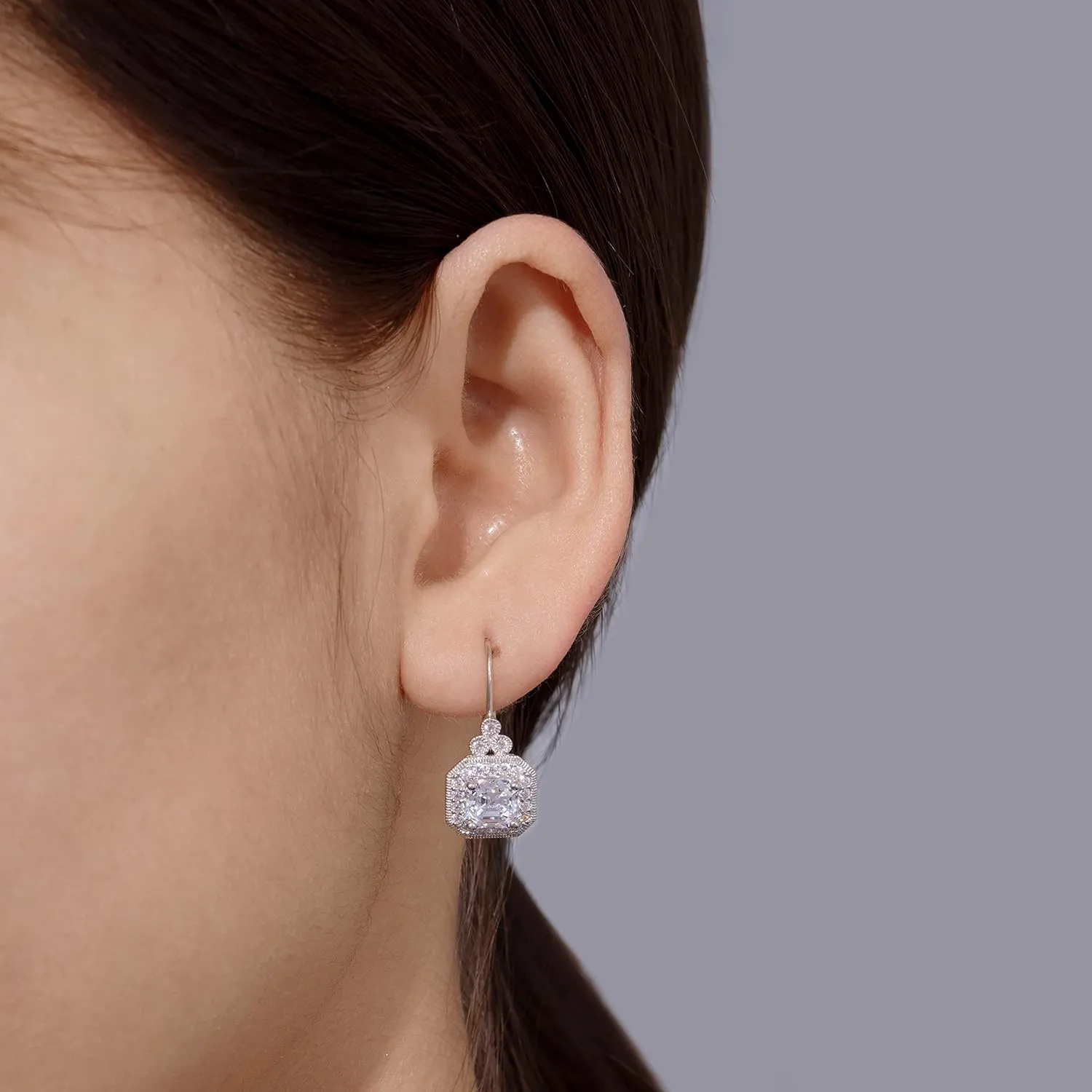 Amazon Essentials Platinum or Gold-Plated Sterling Silver Infinite Elements Zirconia Asscher-Cut Antique Drop Earrings (previously Amazon Collection)