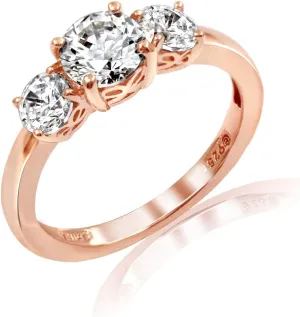 Amazon Essentials Platinum or Gold Plated Sterling Silver Round 3-Stone Ring made with Infinite Elements Cubic Zirconia (previously Amazon Collection)