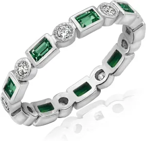 Amazon Essentials Platinum-Plated Sterling Silver Created Gem Eternity Band Ring set with Infinite Elements Cubic Zirconia Accents (previously Amazon Collection)