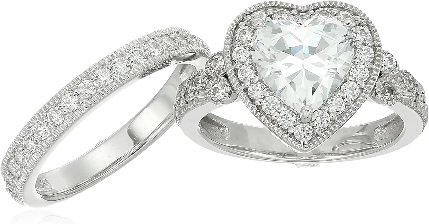 Amazon Essentials Platinum-Plated Sterling Silver Infinite Elements Cubic Zirconia Antique Ring, (previously Amazon Collection)