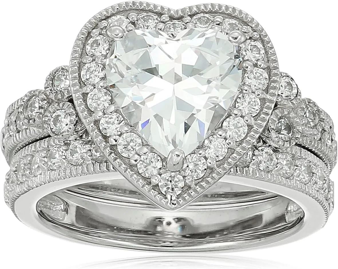 Amazon Essentials Platinum-Plated Sterling Silver Infinite Elements Cubic Zirconia Antique Ring, (previously Amazon Collection)