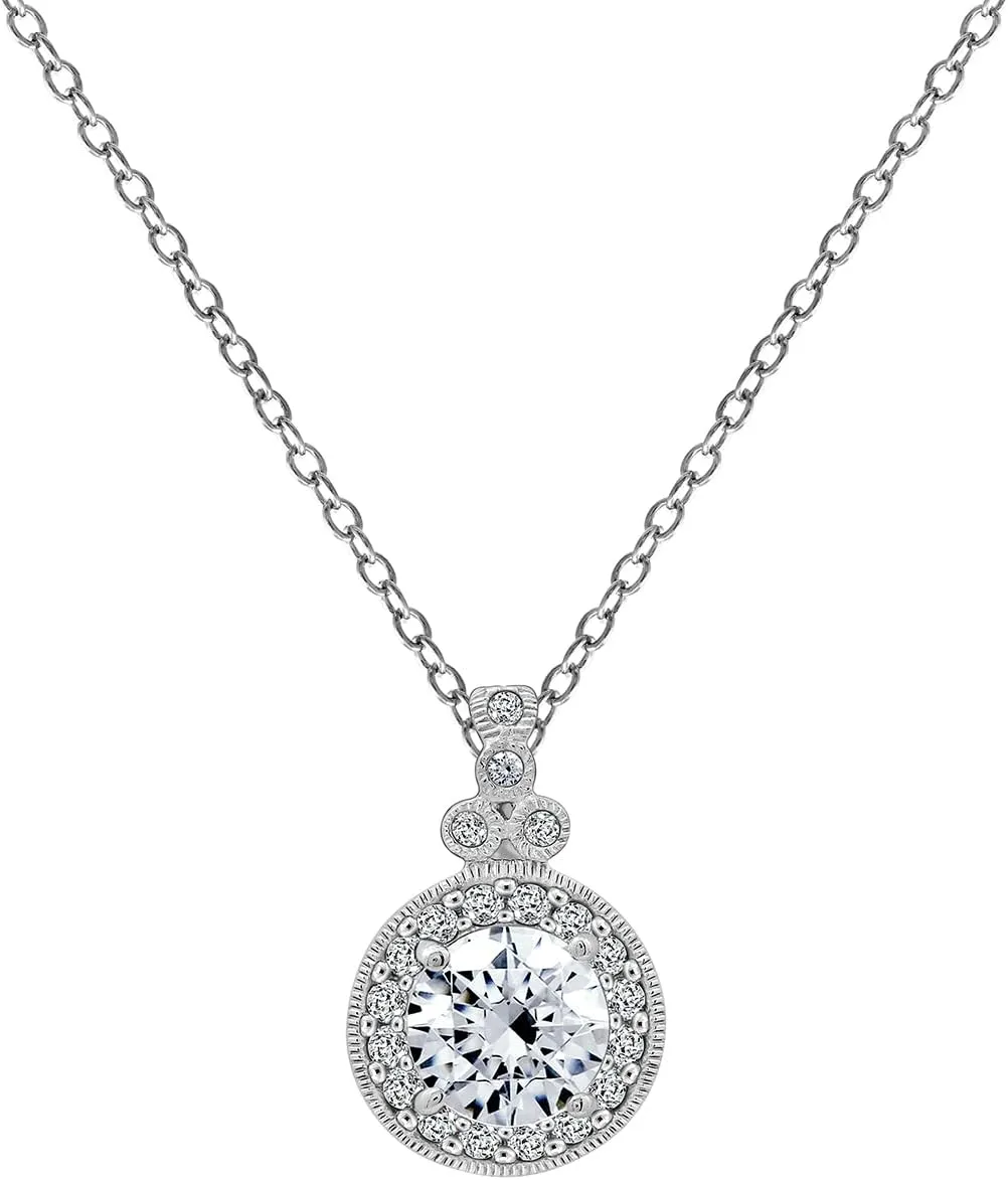 Amazon Essentials Platinum-Plated Sterling Silver Infinite Elements Zirconia Round-Cut Antique Pendant Necklace , (previously Amazon Collection)