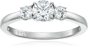 Amazon Essentials Platinum-Plated Sterling Silver Round 3-Stone Ring made with Infinite Elements Cubic Zirconia (1 cttw), Size 9, (previously Amazon Collection)