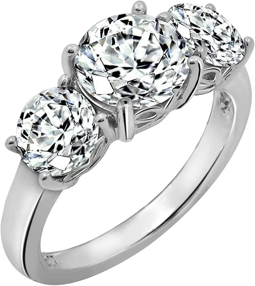 Amazon Essentials Platinum-Plated Sterling Silver Round 3-Stone Ring made with Infinite Elements Cubic Zirconia (4 cttw), Size 7, (previously Amazon Collection)