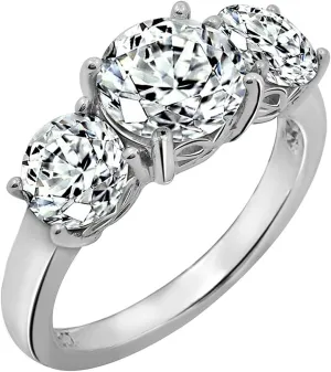 Amazon Essentials Platinum-Plated Sterling Silver Round 3-Stone Ring made with Infinite Elements Cubic Zirconia (4 cttw), Size 7, (previously Amazon Collection)