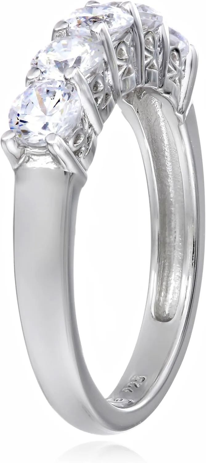 Amazon Essentials Sterling Silver Five-Stone Ring set with Round Cut Infinite Elements Cubic Zirconia (previously Amazon Collection)