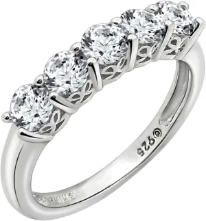 Amazon Essentials Sterling Silver Five-Stone Ring set with Round Cut Infinite Elements Cubic Zirconia (previously Amazon Collection)