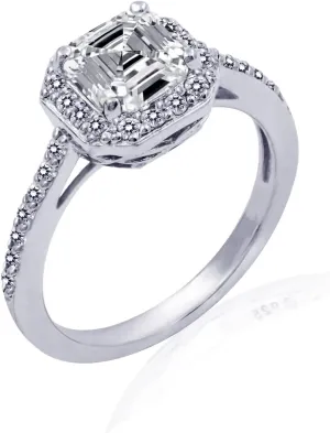 Amazon Essentials Sterling Silver Infinite Elements Cubic Zirconia Asscher Center Halo Ring , (previously Amazon Collection)