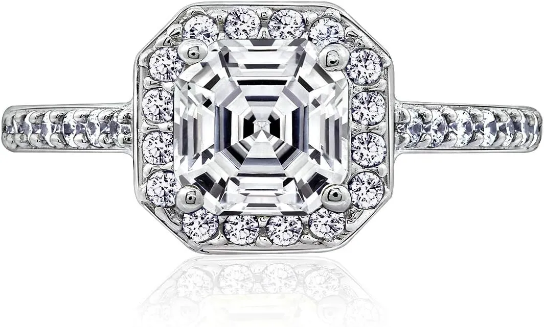 Amazon Essentials Sterling Silver Infinite Elements Cubic Zirconia Asscher Center Halo Ring , (previously Amazon Collection)