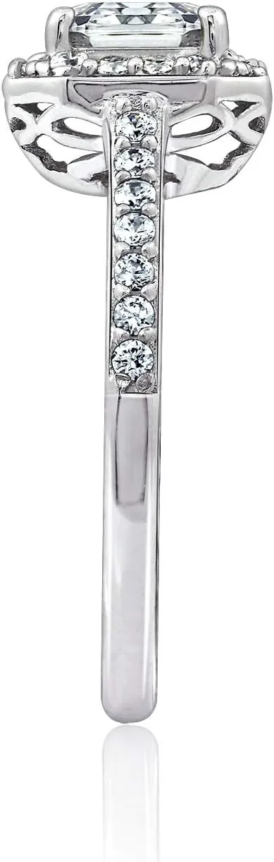 Amazon Essentials Sterling Silver Infinite Elements Cubic Zirconia Asscher Center Halo Ring , (previously Amazon Collection)