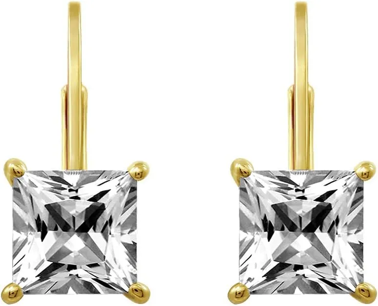Amazon Essentials Sterling Silver Princess Cut Leverback Drop Earrings made with Infinite Elements Cubic Zirconia (previously Amazon Collection)
