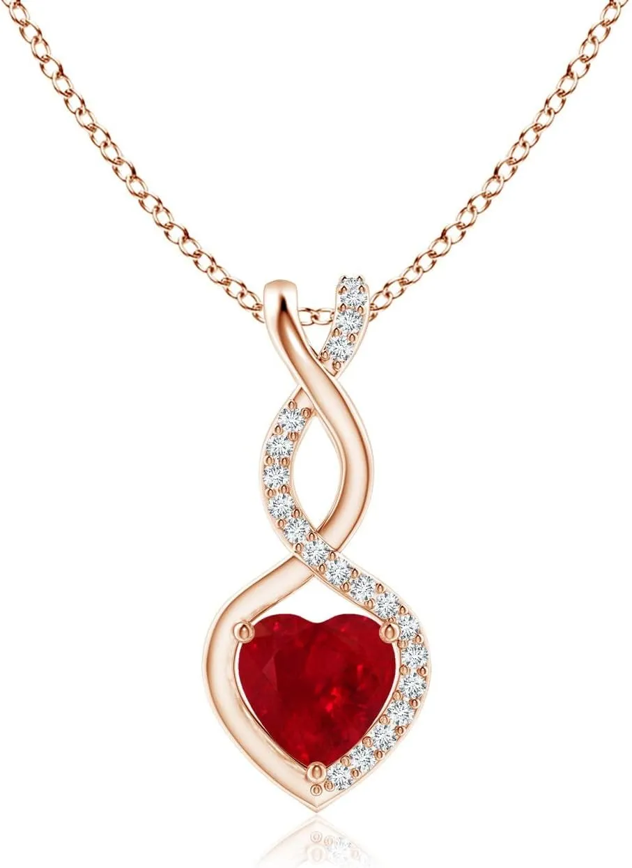 Angara Natural Ruby Infinity Heart Pendant with Diamonds in Silver / 14K Solid Gold/Platinum | July Birthstone, Birthday, Engagement, Anniversary, Wedding Jewelry Gift for Women