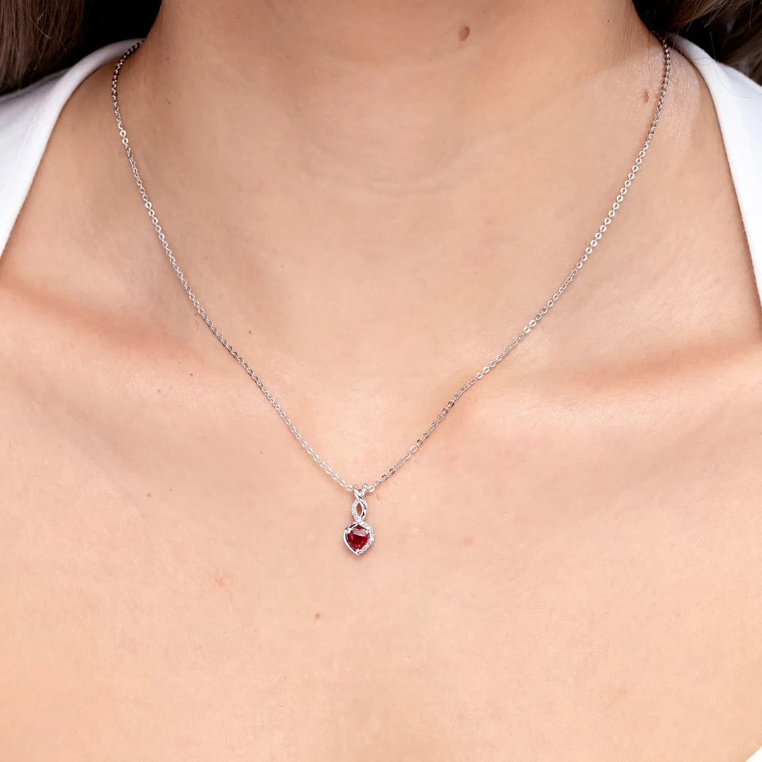 Angara Natural Ruby Infinity Heart Pendant with Diamonds in Silver / 14K Solid Gold/Platinum | July Birthstone, Birthday, Engagement, Anniversary, Wedding Jewelry Gift for Women